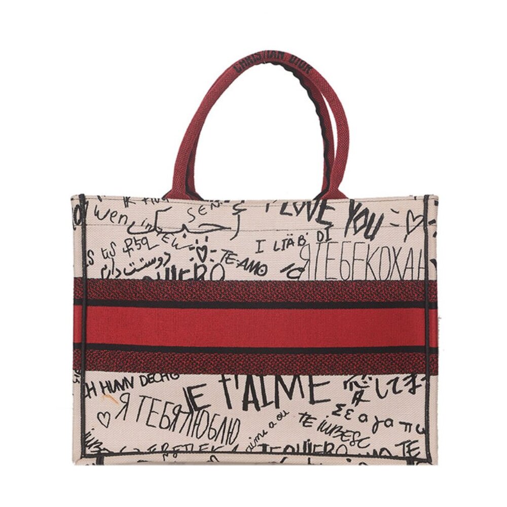 ♥️Dior Book White Black Red Medium Cotton Tote ♥️ - Picture 4 of 13